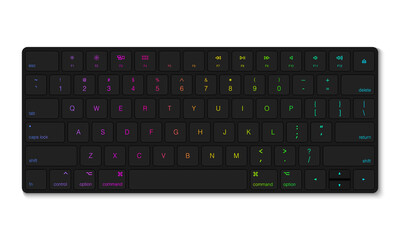 Gaming keyboard with RGB light effect isolated on white background, vector illustration - obrazy, fototapety, plakaty