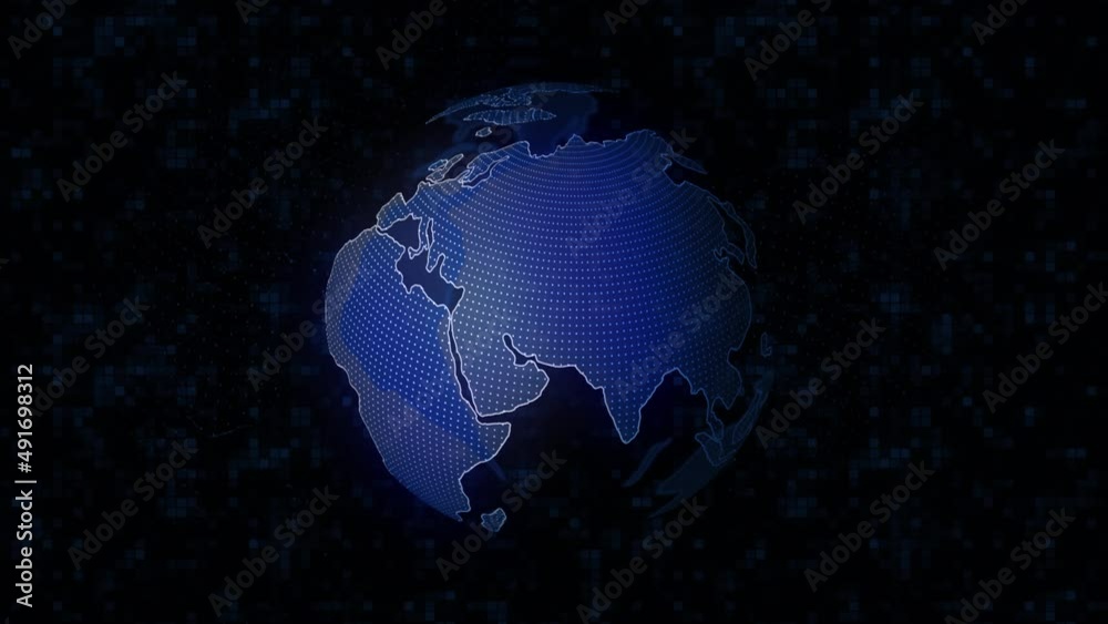 Poster holography of earth in computer space. motion. model of rotating planet earth in virtual world. holo