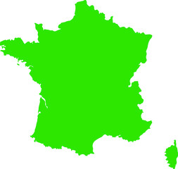 Green colored France outline map. Political french map. Vector illustration map.