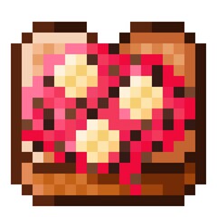 Chocolate sliced banana and strawberry Jam Toast pixel art. Vector illustration.