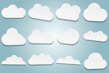 Clouds paper cut set. Vector illustration.