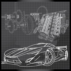 Sports Car Sketch on Backboard