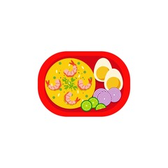 Tom Yum Goong Fried Rice or Seafood fried rice icon. Thai food. Vector illustration.