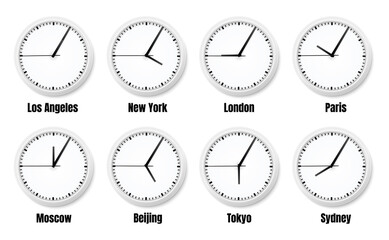 Office Clock Timezones Realistic Composition