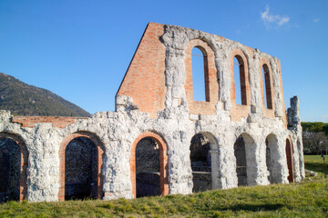 The remains of the Roman amphitheater in Gubbio Italy