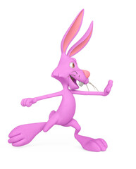 rabbit cartoon is saying hey stop there side view