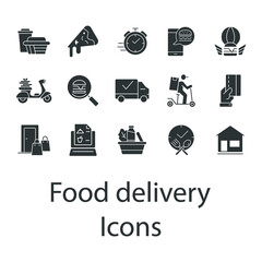 Food delivery icons set . Food delivery pack symbol vector elements for infographic web