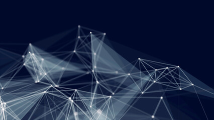 Abstract composition with connecting dots and lines and triangles on the colourful background. Plexus effect. Futuristic polygonal background. Artificial intelligence. Big data technology