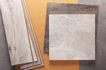 Fototapeta premium Laminate wood floor background texture. Grey wooden laminate