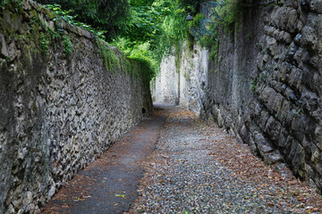 Old pedestrian street as a down from the Upper Bergamo to the Lower Bergamo. Italy.