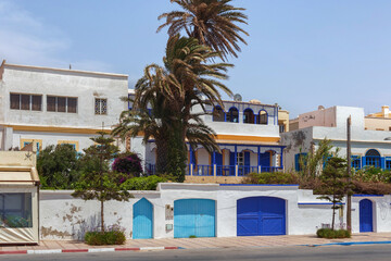 View of the old tipical residential buildings of the Essaouira on a sunny summer day. Morocco.