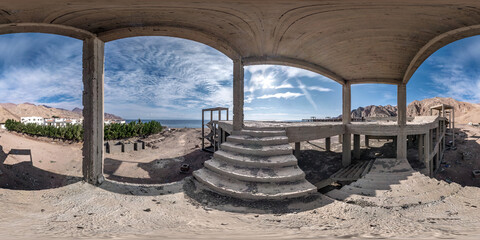 full seamless spherical hdr panorama 360 degrees in carcass of abandoned concrete unfinished...