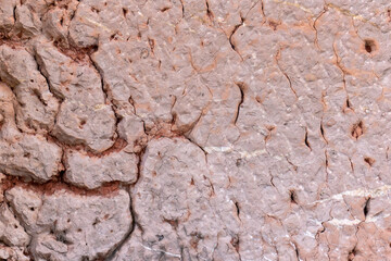 Wrinkled weathered cement cracked wall. Brown old building surface