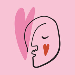 Valentines abstract face heart, groovy cute comic character. Boho doodle modern print funny handdrawn childish art. Vector EPS and JPG.