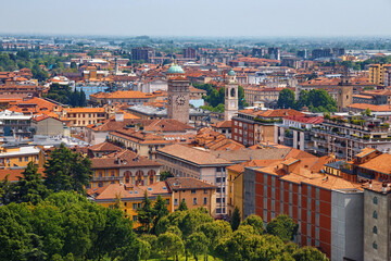 Fototapeta na wymiar Aerial view of the old town Bergamo in Italy. Bergamo is a city in the Lombardy region.