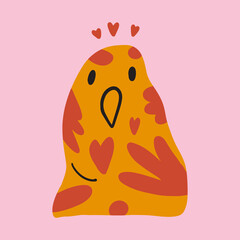 Funky ugly happy Valentines parrot, groovy cute comic character. Boho doodle modern print funny handdrawn childish art. Vector EPS and JPG.