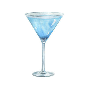 Watercolor illustration of hand-drawn cocktail glass isolated