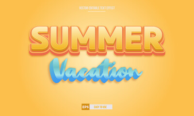 Summer vacation editable 3d text effect premium vector