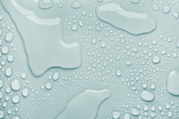 Cosmetic moisturizing liquid drops on grey blue pastel background. Toner or lotion. Hyaluronic serum