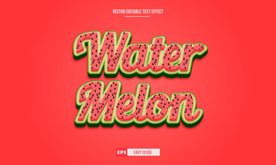 Watermelon editable 3d text effect premium vector