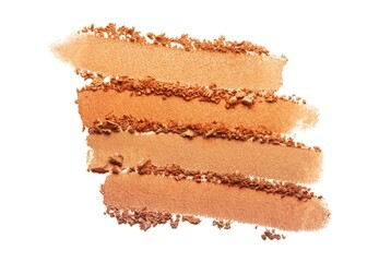 Eye shadow shimmering matte multi colored yellow golden brown beige nude palette texture background white isolated 