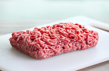 Minced meat, ground beef on kitchen board.Raw food.