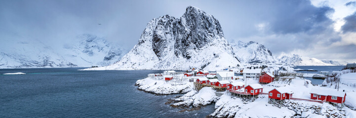 Beautiful winter Norway landscape - lofoten islands - Hamnoy fishing village