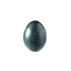 Isolated on a white background, vertically arranged, painted blue Easter egg. Front view