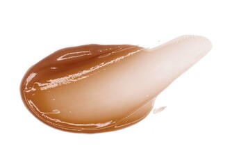 Lip balm orange cinnamon browncolored texture smudge on white isolated background