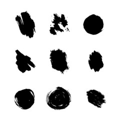 Set with paint stains. Black and white abstract drawing. Vector illustration
