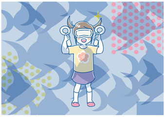 ヘッドマウントディスプレイを付けてVRを体験する人