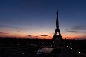 Eiffel tower at night sunset sunrise in Paris