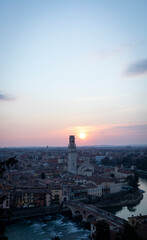 Images of the city of Verona in Italy. Classic buildings, bridges over the Adige river and churches of the city.
