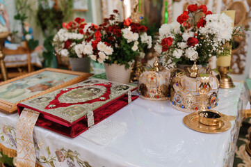 Wedding in the church. Wine. wedding traditions