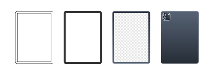 Tablet mockup concept and device simple models front view flat vector illustration.
