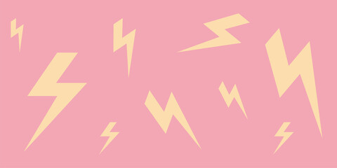 Poster with lightning on a pink background in a flat style. . Vector illustration