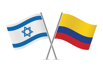 Israel and Colombia crossed flags. Israeli and Colombian flags isolated on white background. Vector icon set. Vector illustration.