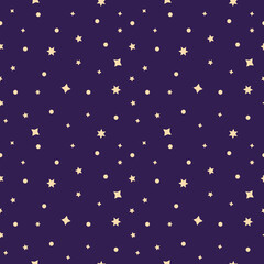 Seamless pattern of deep space with stars in a flat style. Mysticism, Halloween set, spiritualism, magic.Vector illustration. Vector illustration