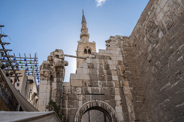 East tower, Jesus minaret of the Omayyaden Mosque in Damascus, Syria, Middle East