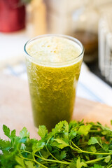 Green smoothie with parsley, coctail, healthy vegan, vegetarian drink