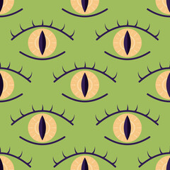 Seamless pattern with the symbol of the All-seeing eye, the voice of fate, the symbol of clairvoyance, gift, magical powers, flat style. Vector illustration