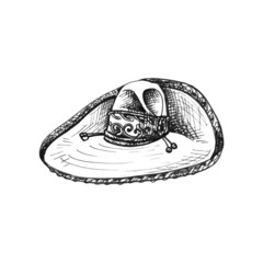 50_sombrero+sombrero, detailed graphic illustration, black and white, mexican traditional clothing
