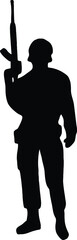 illustration brave of military soldier silhouette with helmet standing pose in vector