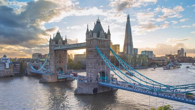 Time lapse of Tower Bridge and the Shard, River Thames, London, England, United Kingdom