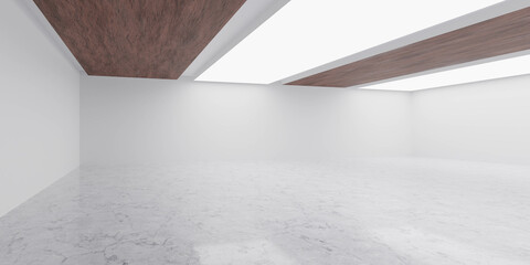 empty studio with big lights and wood panels and marble floor 3d render illustration