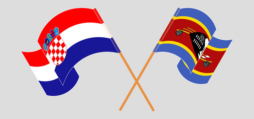 Crossed and waving flags of Croatia and Eswatini