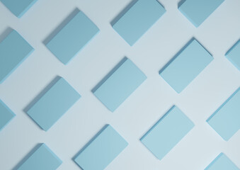 Light, pastel, baby blue, 3D render minimal, simple, modern top view flat lay product display from above background with repetitive square stands in a pattern