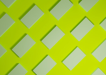 Bright, lime, neon green, 3D render minimal, simple, modern top view flat lay product display from above background with repetitive square stands in a pattern