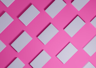 Bright magenta, neon pink, 3D render minimal, simple, modern top view flat lay product display from above background with repetitive square stands in a pattern