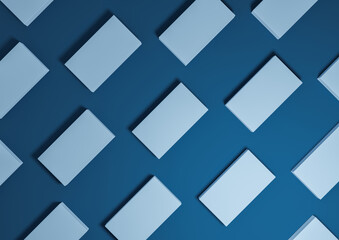 Dark, aqua blue, 3D render minimal, simple, modern top view flat lay product display from above background with repetitive square stands in a pattern